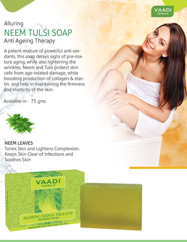Vaadi Herbals Alluring Neem Tulsi Soap with Vitamin E and Tea Tree Oil, 75g (Pack of 6)